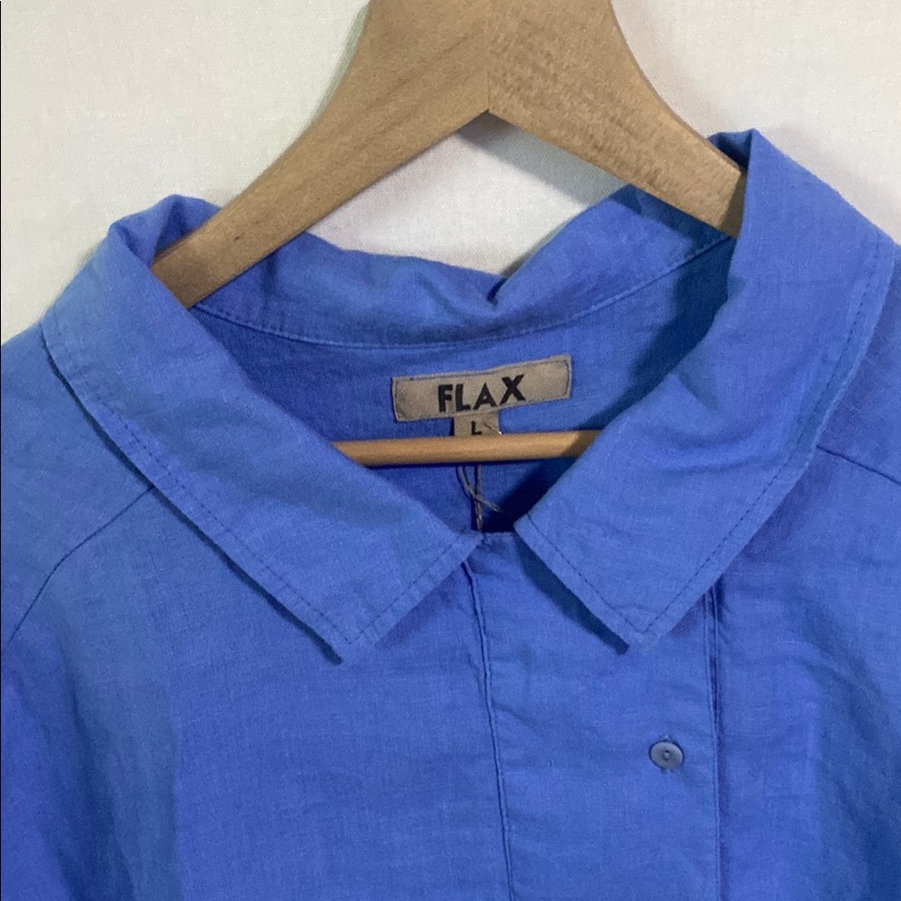 Flax Linen Cornflower Blue Popover Relaxed Polo Collar NWT Size L 14-16 Timeless - Picture 5 of 13